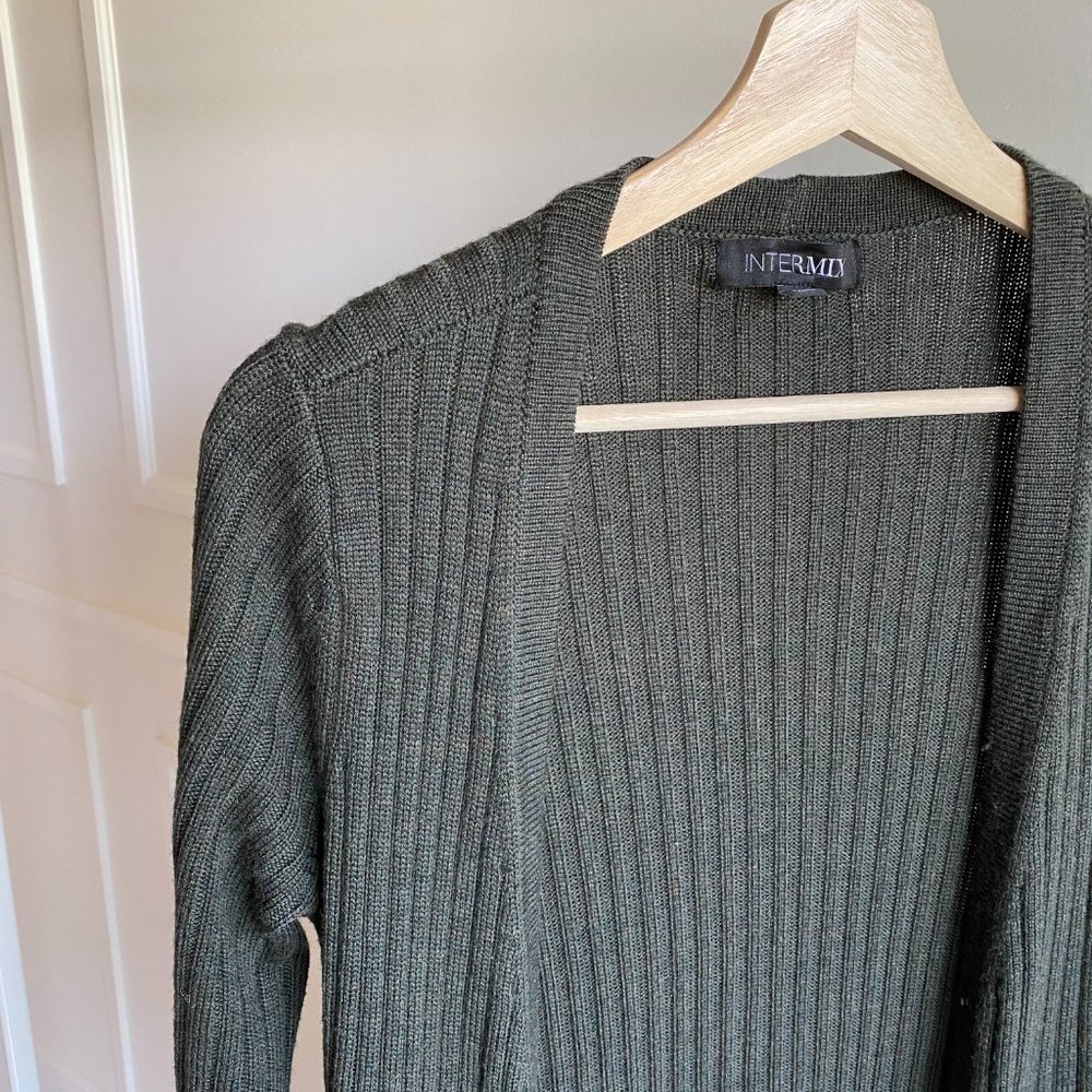 INTERMIX Ribbed Duster Cardigan Sweater - Green - Picture 11 of 15
